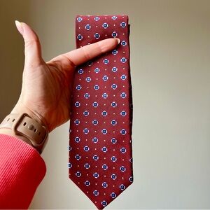 Lauren Ralph Lauren 100% Silk Tie Red Floral Geometric Print Classic Necktie